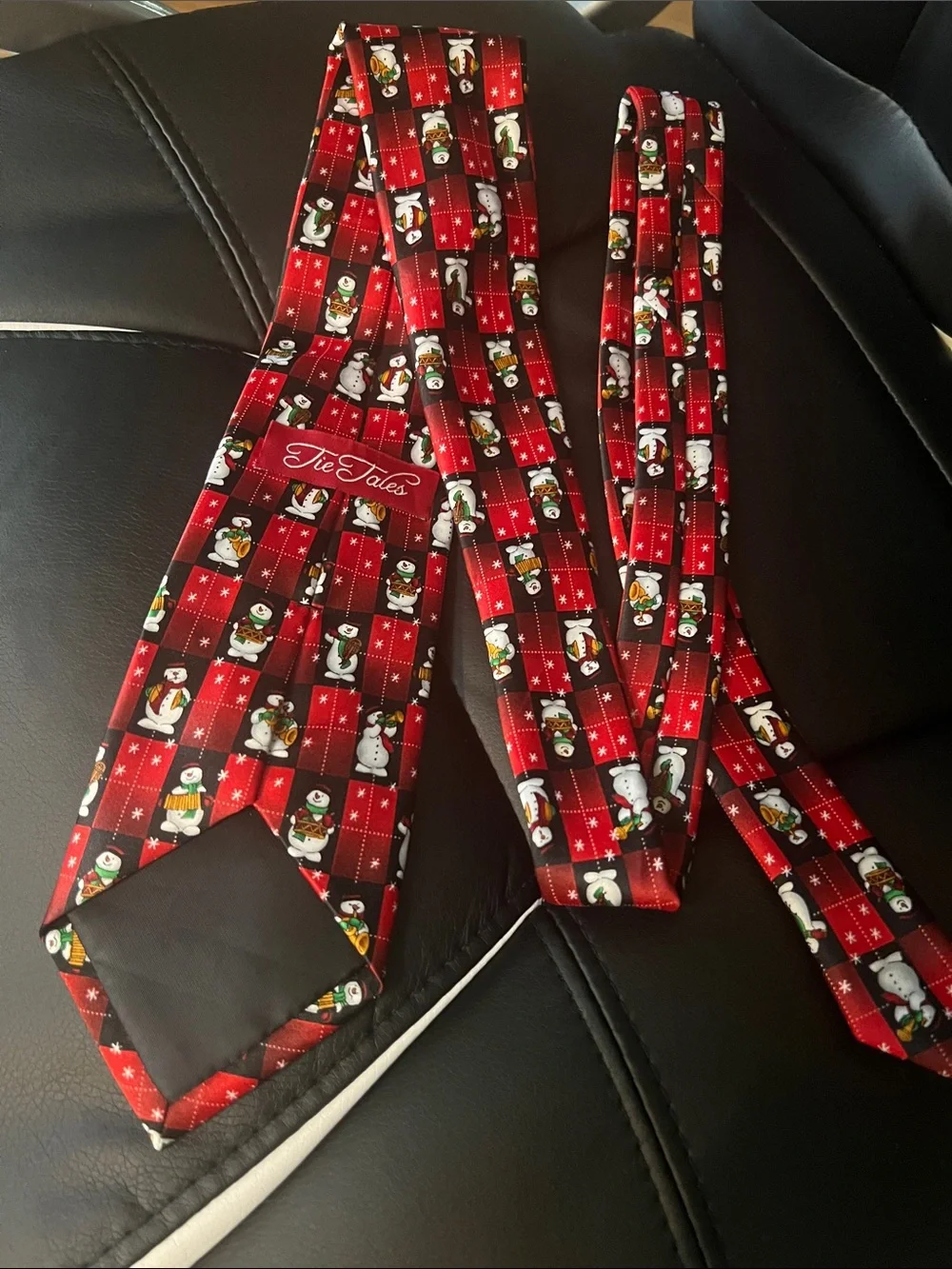 #2817*”58” Long Red Plaid Holiday Tie with Snowman Pattern